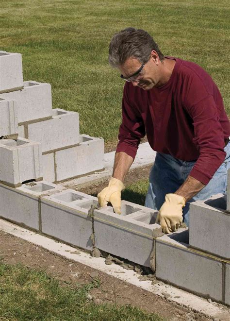 Clear the holes of all debris using compressed air, a shop-vac or wire brush. . How to build a cinder block wall on a concrete slab